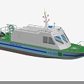 Law Enforcement Patrol Yacht with White Green Blue Hull and Rescue Equipment