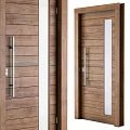 Wooden Hinged Doors Modern Design With Metal Handles And Glass Strips