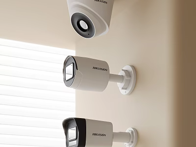 Different Types Of Surveillance Cameras Mounted On Wall 3d model