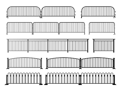 Various Fencing Styles With Different Rail Panel And Pattern Designs 3d model