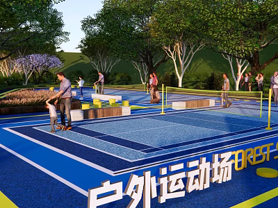 Fire Rescue Access Area in Outdoor Sports Field With Blue Surface And Yellow Safety Lines 3d model
