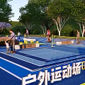 Fire Rescue Access Area in Outdoor Sports Field With Blue Surface And Yellow Safety Lines