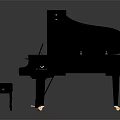 Black Grand Piano With Open Lid Wooden Bench And Metal Strings