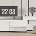 Minimalist White Dressing Table With Round Mirror Drawers Cosmetics And Stool 3d model