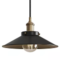 Industrial Style Pendant Light With Black Metal Shade Gold Accents And Clear Glass Bulb