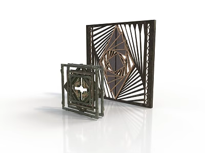 Metal Decorative Frames in Two Sizes with Laser-Cut Geometric Patterns for Home Decor 3d model