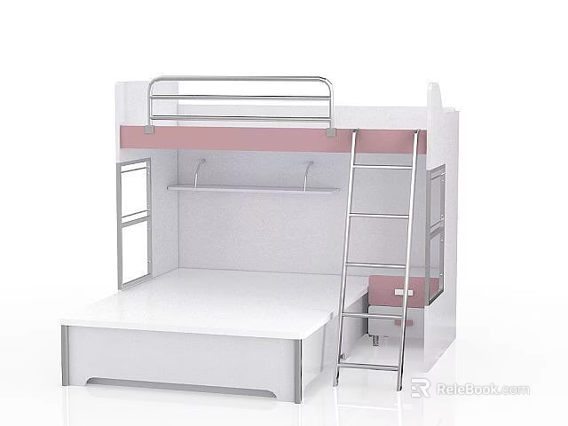 Modern Bunk Bed Featuring Metal Ladder Upper Guardrail And Lower Platform 3d model 