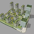 Modern High Rise Residential Complex With Green Roofs And Open Spaces