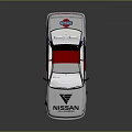 Nissan Classic Sedan Model With Red White Blue Stripes And Reflective Surface