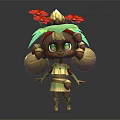 Cute Fantasy Character With Green Eyes Twin Ponytails In Plant Inspired Outfit With Red Flowers