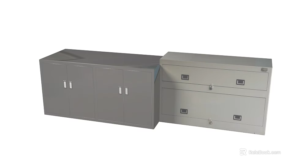 Gray Storage Cabinet Combination Featuring Lockable Drawers And Double Door Compartments 3d model 