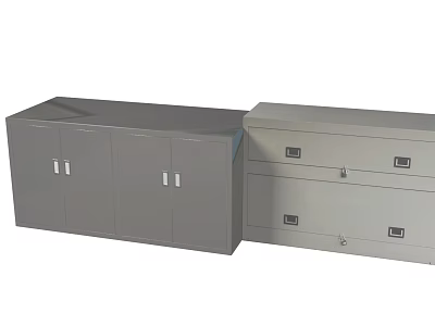Gray Storage Cabinet Combination Featuring Lockable Drawers And Double Door Compartments 3d model