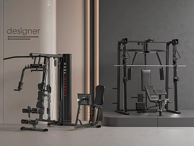 Professional Fitness Equipment Including Multi Functional Training Machines And Workout Benches In Modern Gym 3d model