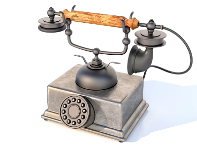 Vintage Telephone With Wooden Handle Metal Body And Rotary Dial 3d model