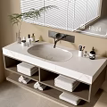 Modern Bathroom Vanity Cabinet With White Countertop Sink Faucet Mirror And Towel Storage