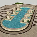 Elegant Fountain With Statues Flowing Water Stone Steps And Green Lawns