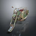 Vintage Green Three Wheeled Motorcycle With Metal Sidecar Cargo Carrier And Headlight