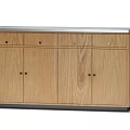 Modern Wooden Cabinet With Sleek Metal Top And Natural Wood Grain