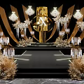 Luxurious Event Setup With Golden Decor Chandeliers Candles Illuminated Steps And Dried Flowers