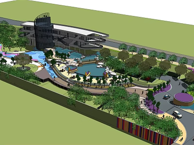 Scenic Residential Landscape Design With Water Ponds Green Walkways And Lush Trees 3d model
