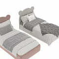 Cute Upholstered Kids Bed With Teddy Bear Headboard Soft Quilt And Pillows