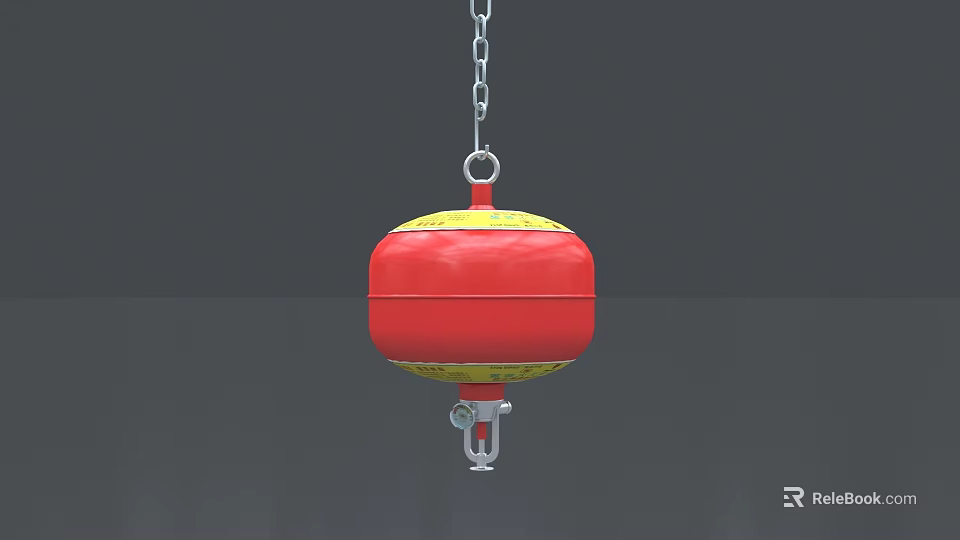 Red Hanging Fire Equipment with Chain and Yellow Accents for Safety 3d model 