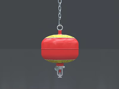 Red Hanging Fire Equipment with Chain and Yellow Accents for Safety 3d model