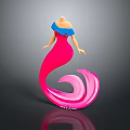Elegant 3D Mermaid Character With Blue Shoulder And Pink Curly Tail