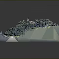 Architectural Building Model with Complex Structures Surrounded by Lush Trees and Greenery