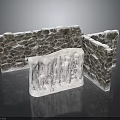 Rough Stone Wall Structure With Frosty Icicles And Snow Covered Edges