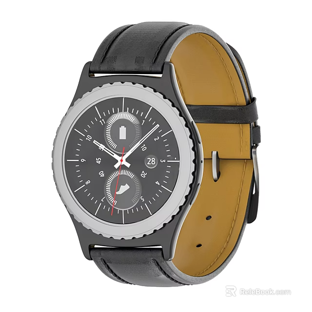 Sleek Black Leather Strap Watch With Gray Dial And Date 3d model 