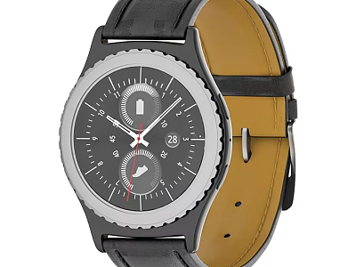 Sleek Black Leather Strap Watch With Gray Dial And Date 3d model