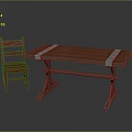 Wooden Dining Table Set With Metal Strips Sturdy Legs And Matching Chair