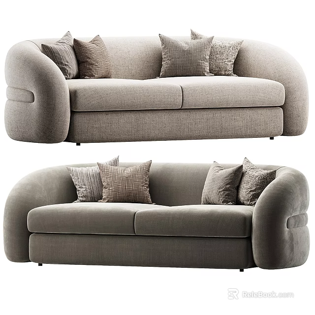 Modern Three Seater Sofa With Light Gray Upholstery And Patterned Cushions 3d model 