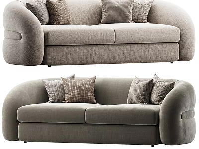 Modern Three Seater Sofa With Light Gray Upholstery And Patterned Cushions 3d model