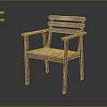 Wooden Armrest Chair With Slatted Seat And Back For Home Furniture