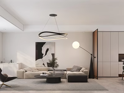 Modern Living And Dining Room Interior With Sofa Coffee Table And Chandelier 3d model