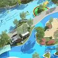 Colorful Kids Play Area With Rainbow Water Features Sand Pit And Trees