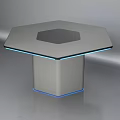 Modern Hexagonal Computer Table With Blue Illuminated Edges And Sleek Surface 3d model