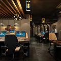 Modern Internet Cafe Interior With High Speed Computers Comfortable Chairs And Stylish Lighting 3d model