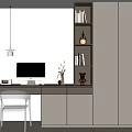 Modern Home Office Desk With iMac Computer Bookshelf Table Lamp And Decorative Items