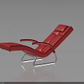 Glossy Red Leather Modern Lounge Chair Featuring Metal Frame And Comfortable Armrests Design
