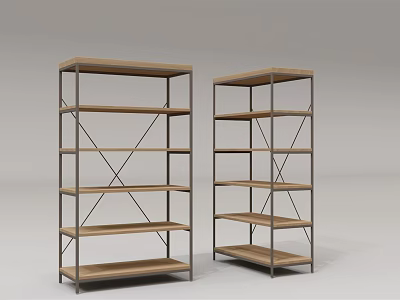 Sturdy Modern Multi Tier Display Shelves with Metal Frames and Wooden Shelves for Retail 3d model