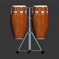 Pair of Orange Conga Drums On Metal Stand With Reflective Surface
