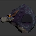 Mythical Fantasy Creature Wolf Head With Spiked Blue Purple Fur And Glowing Yellow Eyes