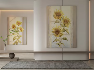 Sunflower Plant Paintings As Modern Interior Wall Art Home Decor Design 3d model