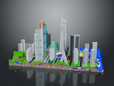 Urban Modern Architecture Model Featuring Skyscrapers Green Spaces And Water Bodies 3d model
