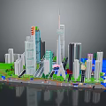 Urban Modern Architecture Model Featuring Skyscrapers Green Spaces And Water Bodies