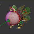 Cosmic Exploration Spaceship Featuring Silver Spherical Body Blue Sections And Red Engines