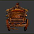 Vintage Wooden Carriage With Red Tile Roof Hanging Lanterns And Large Wheels
